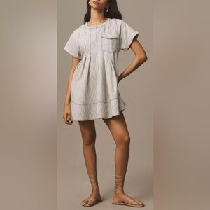 Pilcro Striped Short Sleeve Denim Blue Babydoll Mini Swing Dress Size XS